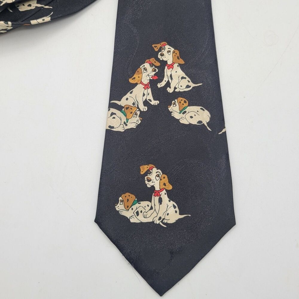 101 DALMATIANS 56"x4" Mens Neck Tie Disney Dogs Puppies Black Novelty